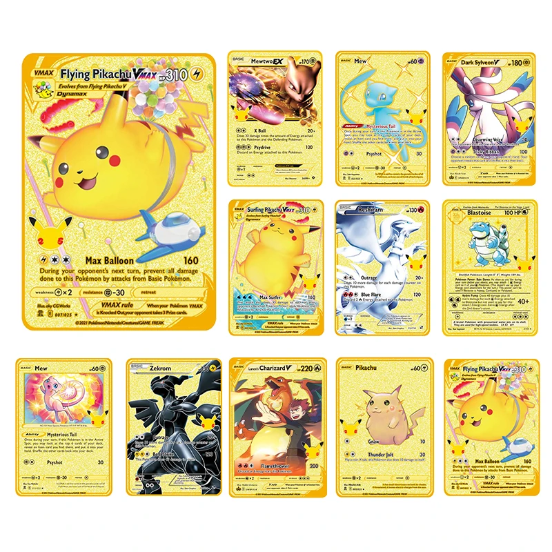 

Покемон, металлическая карта, фотография, золотая карта Vmax, коллекция подарков для детей, аниме, фотография