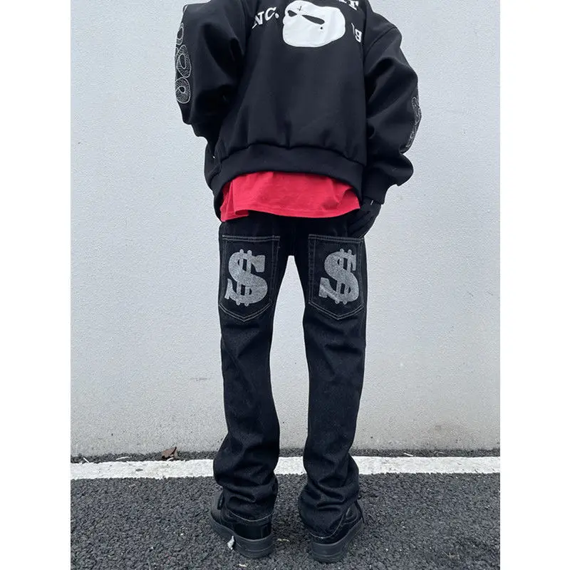 

Women's jeans y2k street retro alphabet print jeans personality trend fried street washed straight pants loose hip-hop pants