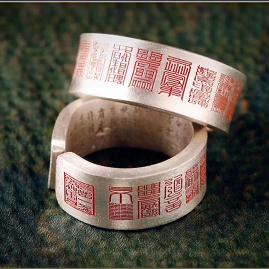

Adjustable Silver Weaving Hand Made Fu Zhuan Ring for Men and Women Lovers