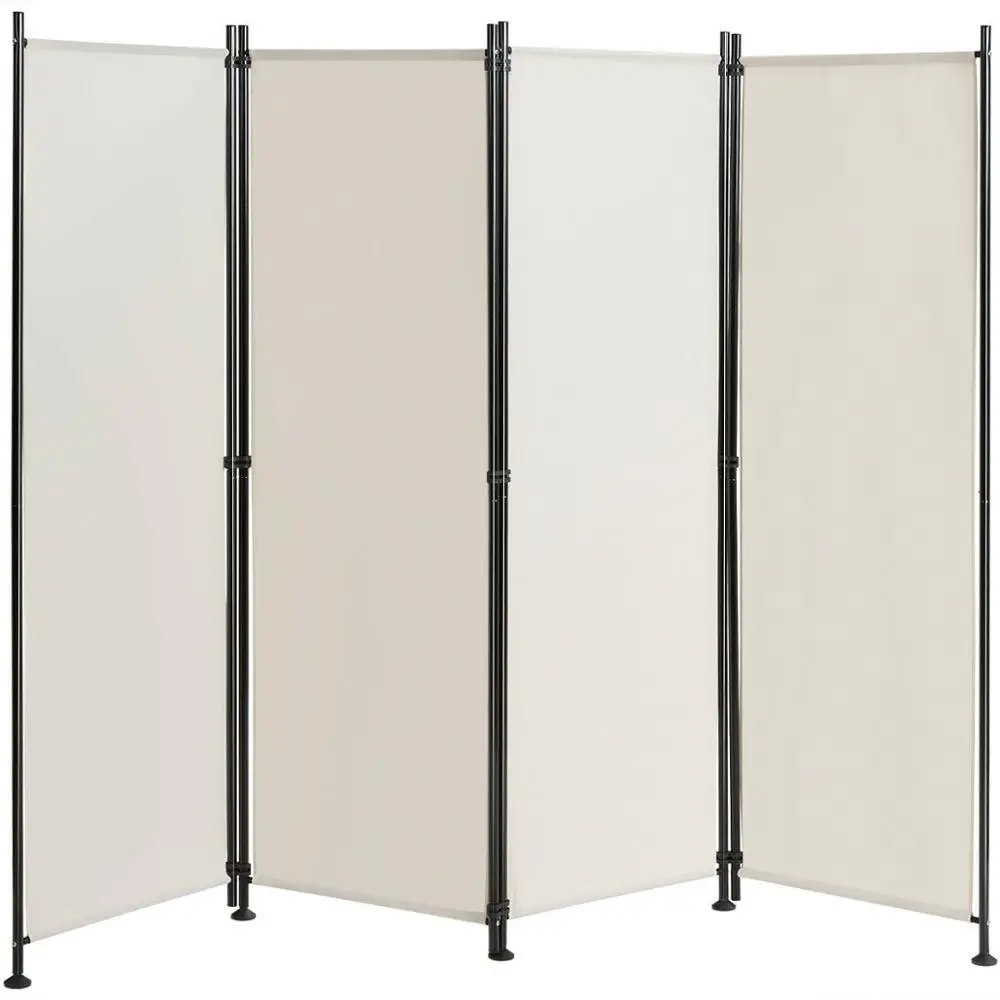 

4-Panel Room Divider Folding Privacy Screen w/Steel Frame Decoration White HW65773WH