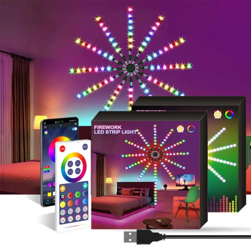 

LED Fireworks Light With 5050RGB Smart Bluetooth Light Bar APP Control Music Sync Bedroom TV Wall Bar Christmas Party Decoration