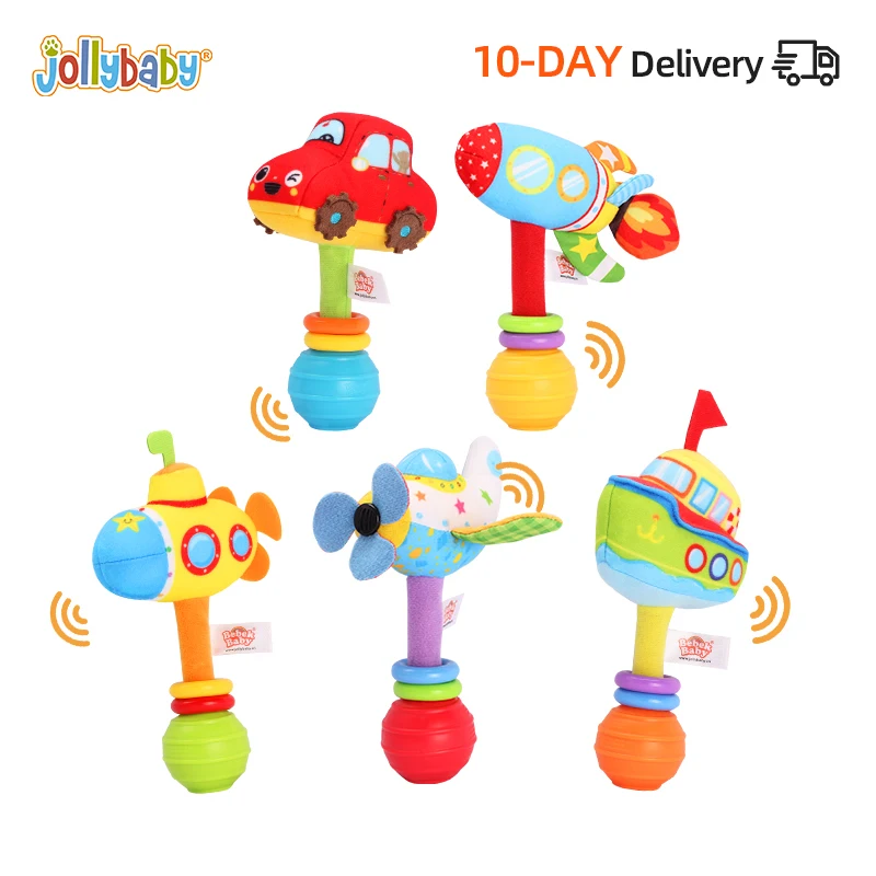 

Jollybaby Vehicle Rattles Baby Toys for Boys 0 to 6 Rattle Plastic with Balls Stuffed Car Ship Plane Rocket Bite Education gift