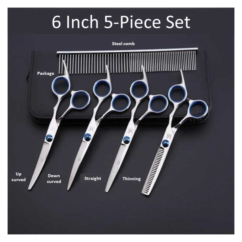

6.0" 7.0'' Professional Pet Grooming Scissors Set Straight Curved Thinning Shears Steel Comb Cat Dog Cutting Groomer