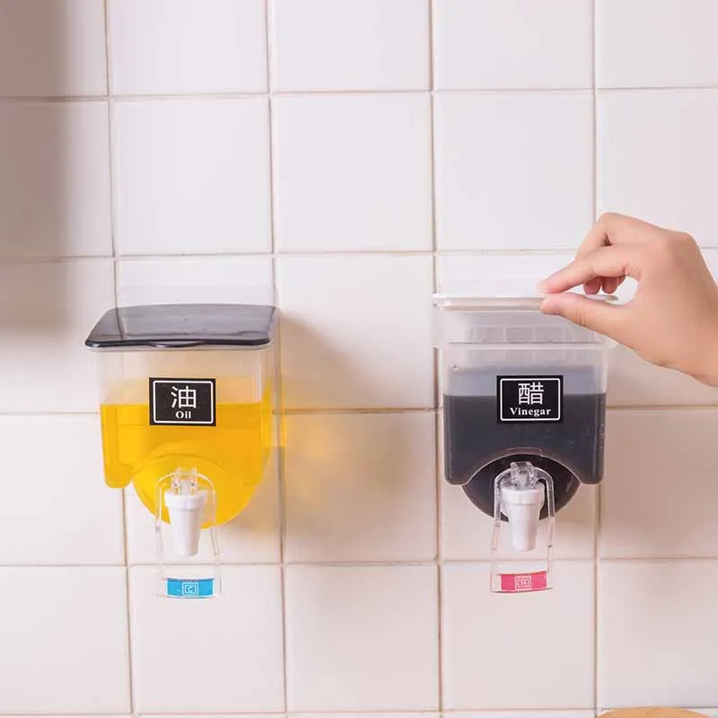 Creative Oil Pot Kitchen Storage Box Wall Mounted Plastic Container Soy Sauce Bottle Seasoning Sub Organization |