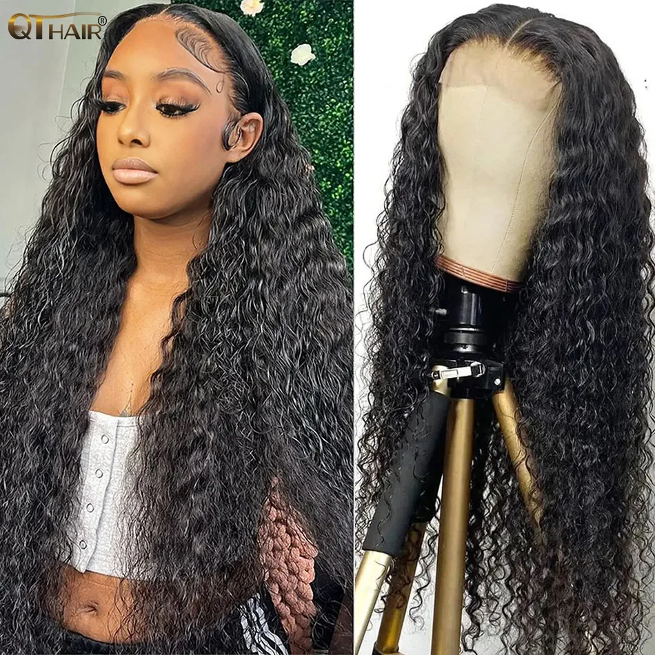 QT Brazilian Water Wave Wig 13x4 Lace Frontal Wig 28 30 inch 4x4 Lace Closure Curly Human Hair Wigs For Black Women 150% Density