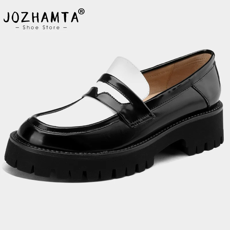 

JOZHAMTA Size 34-39 Real Leather Women Loafers Fashion Platform High Heels Shoes For Woman Pumps Casual Office Lady Footwear