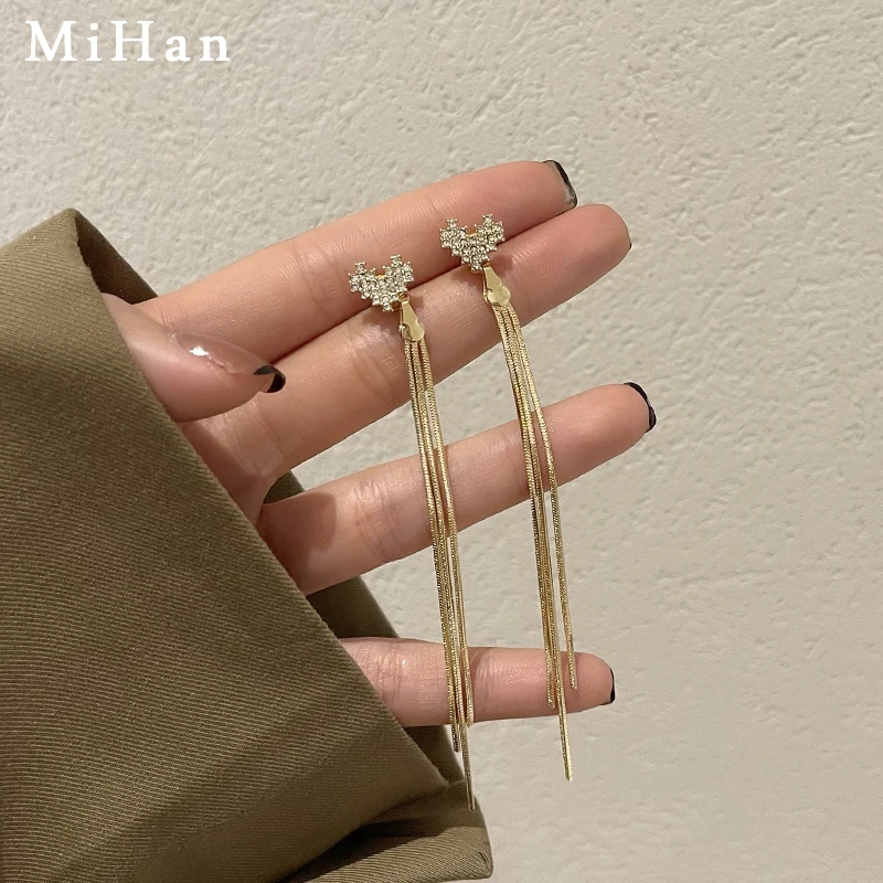 

Mihan Modern Jewelry Tassel Earrings Popular Design High Quality Shiny Crystal Dangle Earrings For Women Accessories