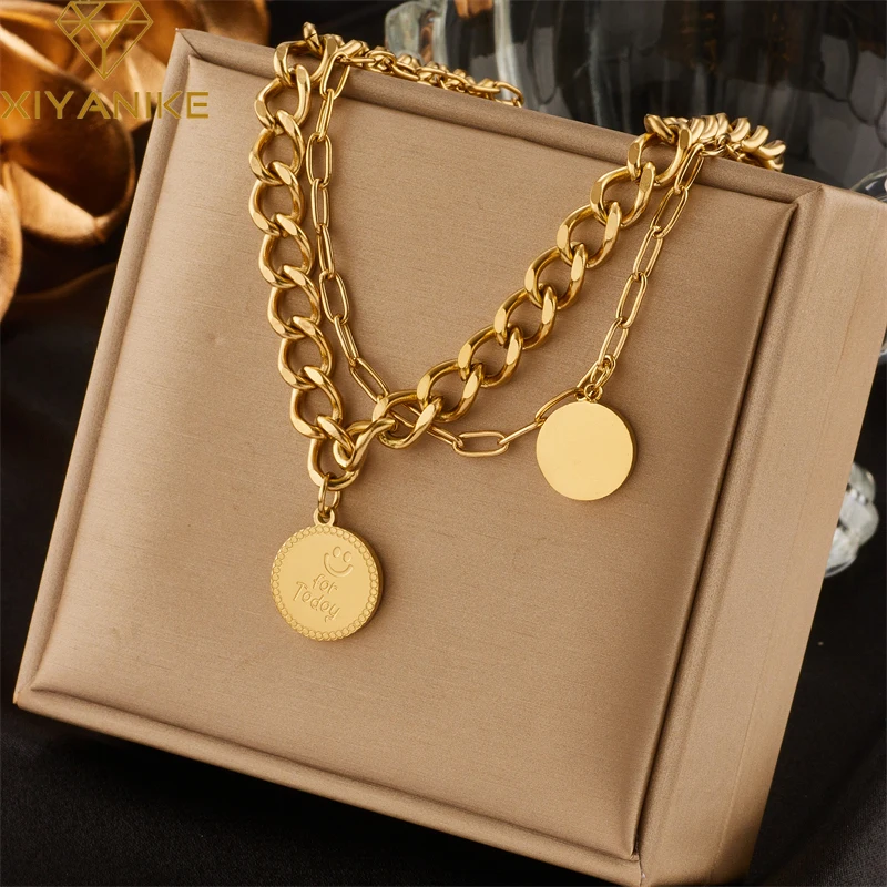 

XIYANIKE 316L Stainless Steel Necklace for Women High Quality Round Pendant Chain Necklace Gold Color Ladies Jewelry for Holiday