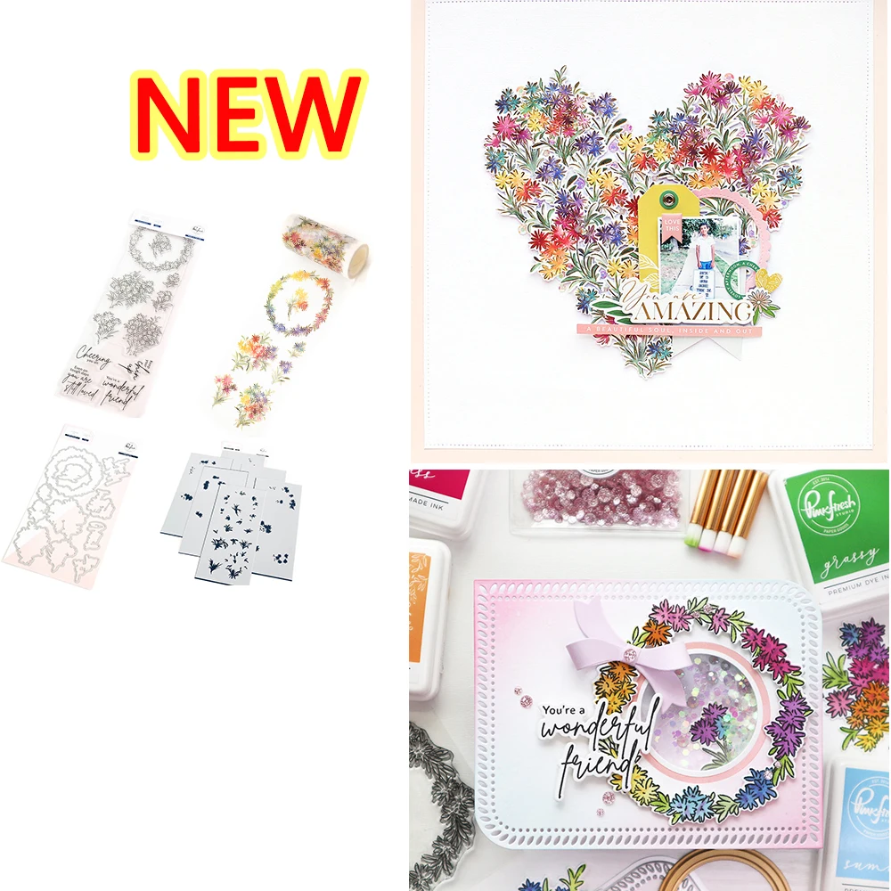 

RAINBOW DAISIES New Metal Cutting Dies Washi and Silicone Stamps Stencil DIY Scrapbooking Paper Handmade Stamp Die Sheets Greet