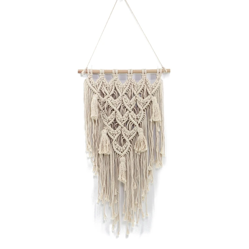 

Macrame Boho Wall Hanging Decor, Woven Tapestry Chic Cotton Handmade Bohemian Art With Long Tassel For Home Decoration