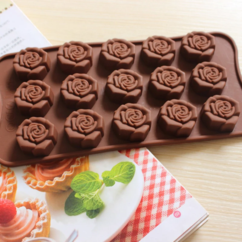 15 Grids Flower Rose Silicone Mould Cake Decorating Chocolate Wax Melts Mold Baking Kitchen Tools