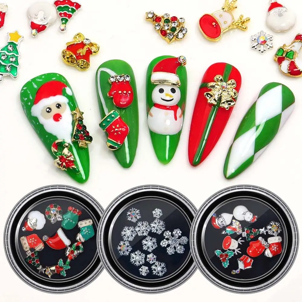 

1 Box Christmas Series 3D Nail Art Rhinestones Metal Santa Claus Snowflake Elk Nail Charms Jewelry DIY Manicure Accessories