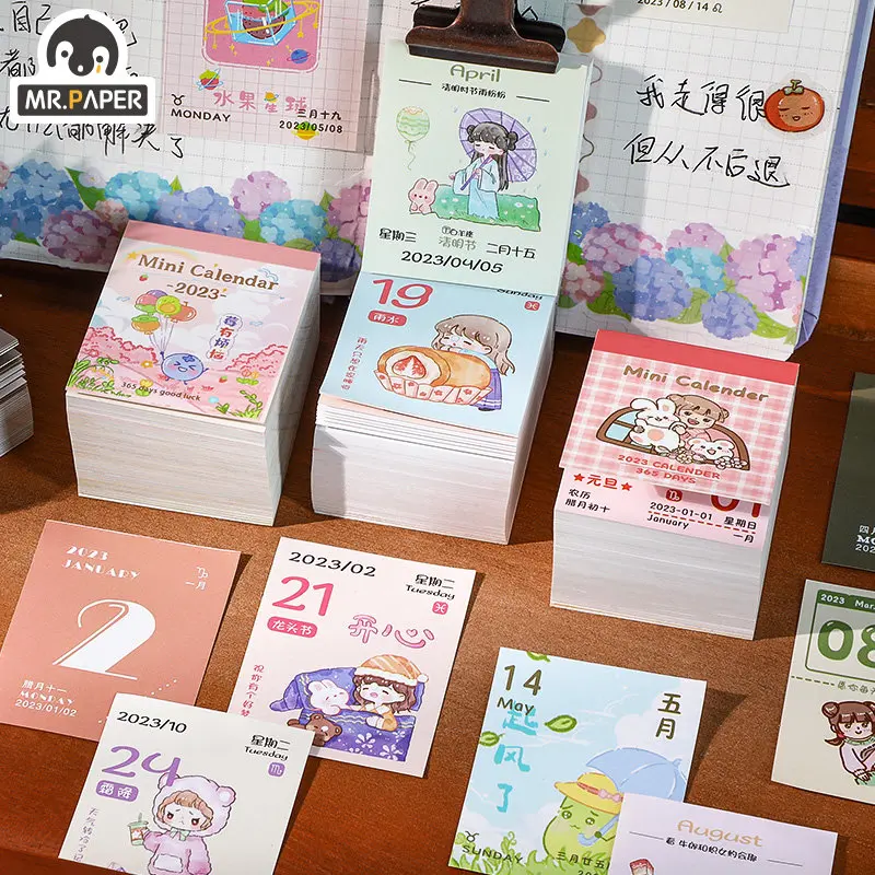 

Mr. Paper 365 шт./коробка, милый мультяшный календарь, компактный портативный стол для записей, легко разорвать календарь, кавайные канцелярские принадлежности