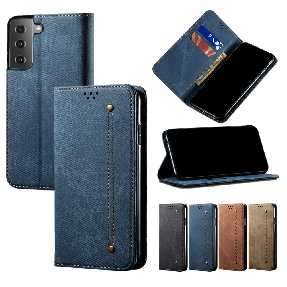 

Leather Wallet Case for Galaxy S22 S21FE S20 Ultra S10 Plus A82 A22 A42 A32 A12 A52 A72 A51 A71 A50 Etui Denim Pattern Cover