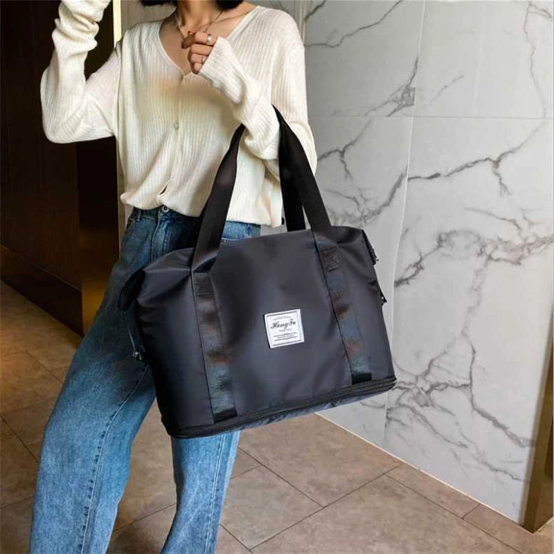 Fashion Women Men Fitness Travel Solid Color Luggage Bag Oxford Cloth Foldable Sports Large Capacity Handbags Female Pack 2022