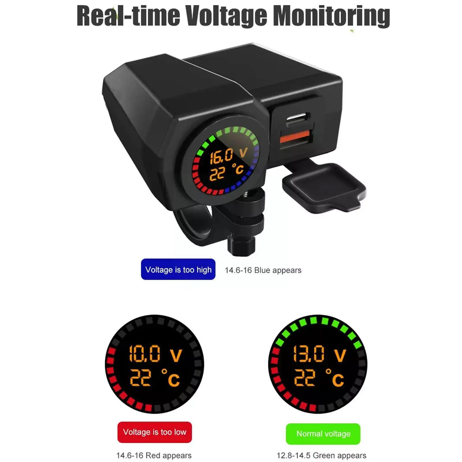 

Зарядное устройство для мотоцикла 3 в 1, зарядное устройство с цифровым дисплеем, USB S6I4