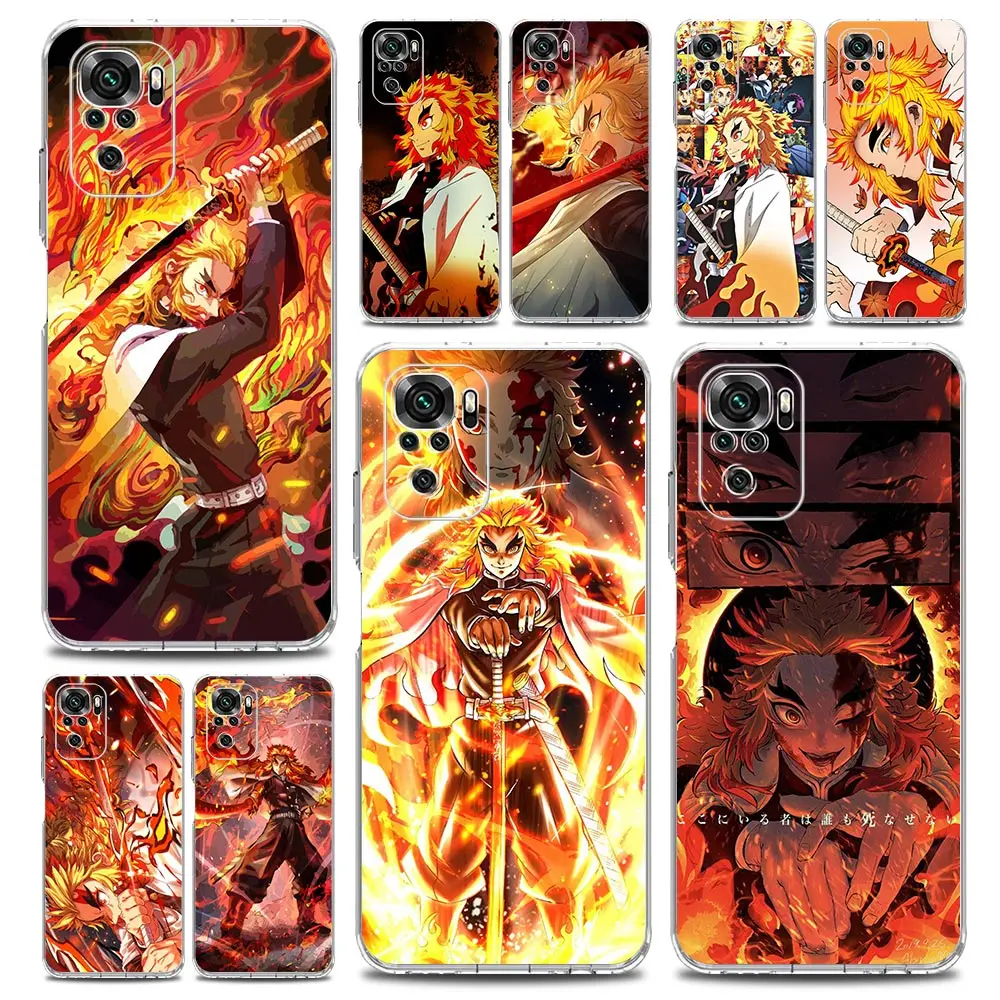 

Demon Slayer Rengoku Kyoujurou Phone Case For Xiaomi Redmi Note 10 9 8 7 9T 8T 9S 11 12 Pro Plus 8A 9A 9C K40 Gaming Cover Clear