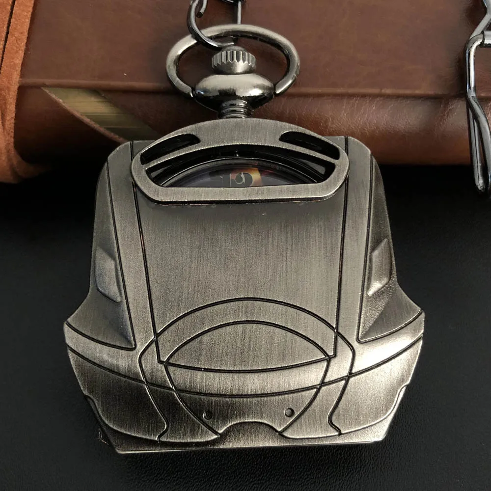 

Gray Famous Movie Character Carved Black Dial Quartz Pocket Watch Necklace Pendant Gifts For Women Or Man with Fob Chain