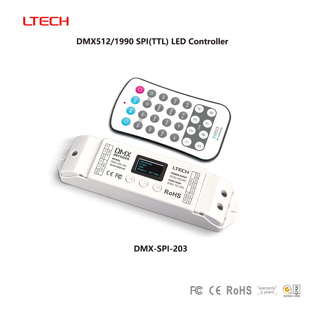 Фото LTECH DMX-SPI-203 DC5-24V DMX512/1990 2,4 ГГцRF SPI (TTL) 1024 пикселей IC декодер контроллер для RGBIC WS2811 WS2812B светодиодная лента №1