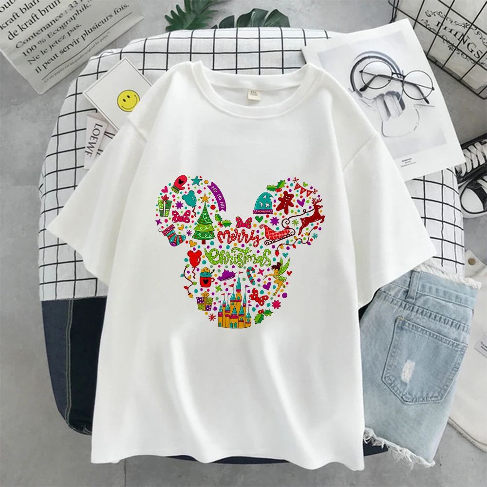 

Christmas Print Seris Disney White Men T-Shirts Hot Sell Mickey Head Print Y2k Dropship Short Sleeve High Quality Male T Shirts