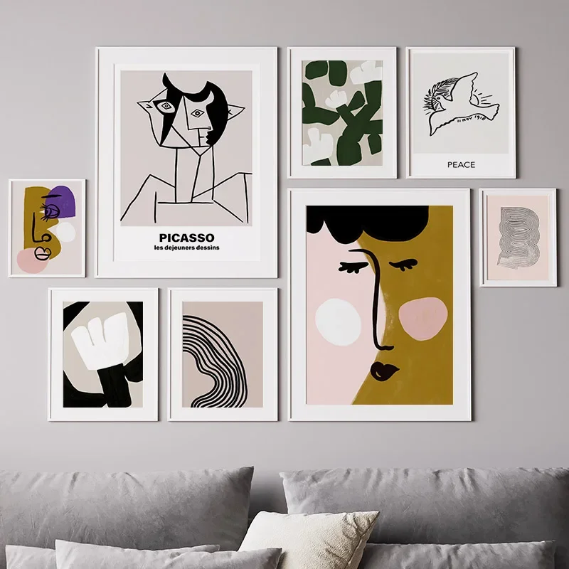 Настенный художественный принт абстрактная линия лицо кошка птица минимализм