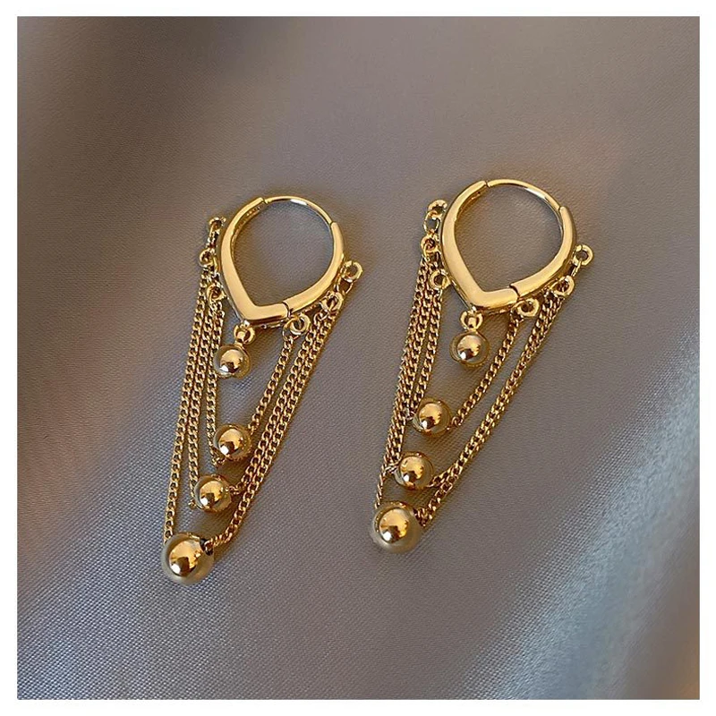 

Korean Cute Metal Circle Hoop Earrings For Women Girls Fashion Link Chain Long Tassel Boucle d'oreille Jewelry Pendientes Aretes