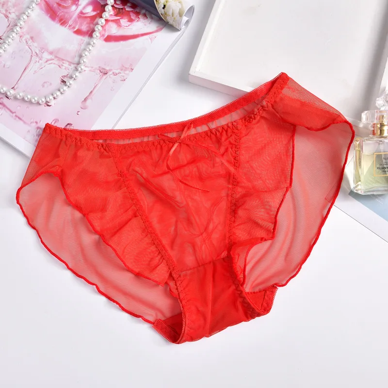 

Women's Sexy Lace Panties Ladies Transparent Hollow Panties Girly Cute Bowknot Breathable Solid Color Mid-waist Briefs