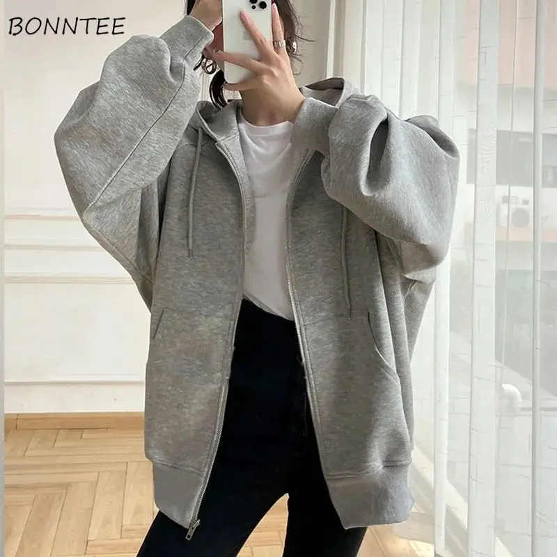 

Женская зимняя толстовка с капюшоном, простая свободная однотонная универсальная Повседневная мода в Корейском стиле для студентов
