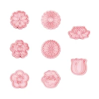 8pcs biscuit mould plastic material flowers shapes theme 3d pressing type baking biscuit accessories for kitchen baking lovers