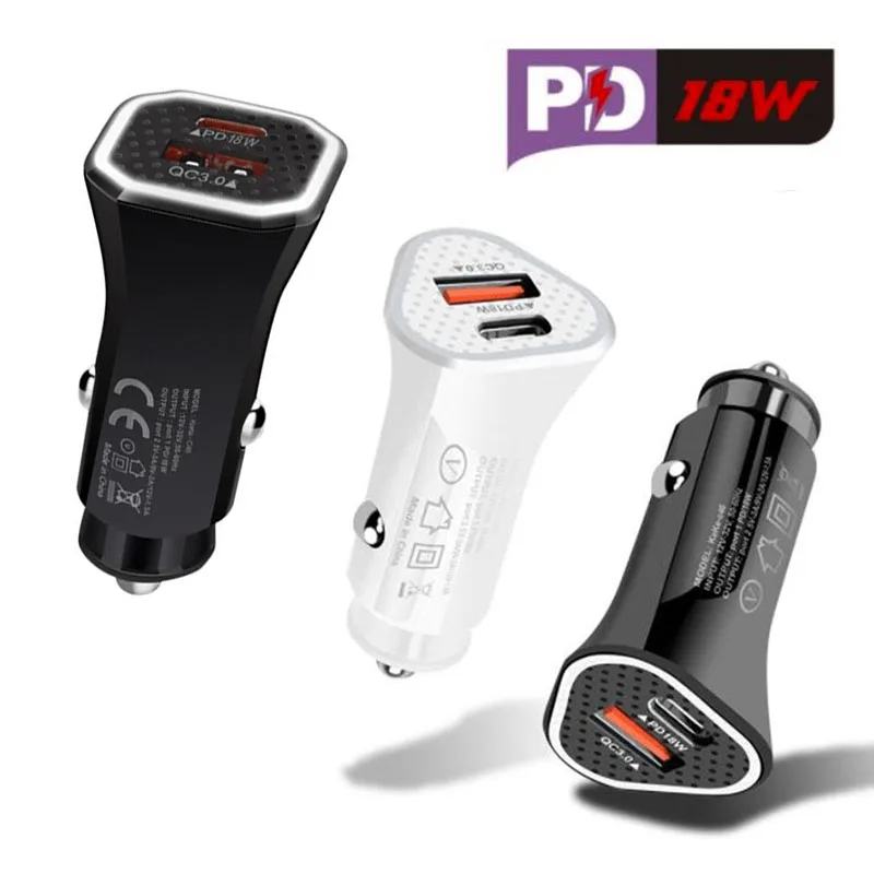 

1000Pcs QC 3.0 Quick Charge PD Car Charger For iPhone 13 12 11 Pro Max Xiaomi Huawei Samsung S22 Type C USB Car Charger With Box