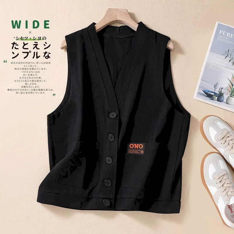 Женский однобортный жилет без рукавов свободная однотонная хлопковая майка в