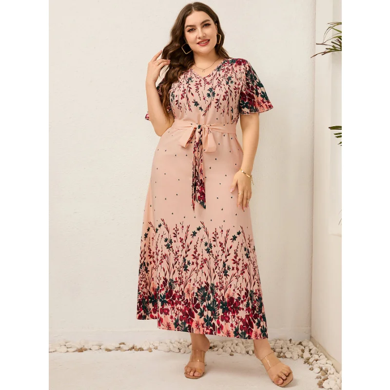 Plus Size 2023 Fashion Summer 3xl 4xl 5xl v Neck Long Dresses Elegant Floral Boho Dress Streetwear Dress for 3xl 4xl 5xl 6xl
