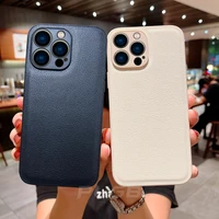luxury leather textured case for iphone 11 12 13 pro max mini xr x xs 7 8 plus se 2022 silicone square frame shockproof cover