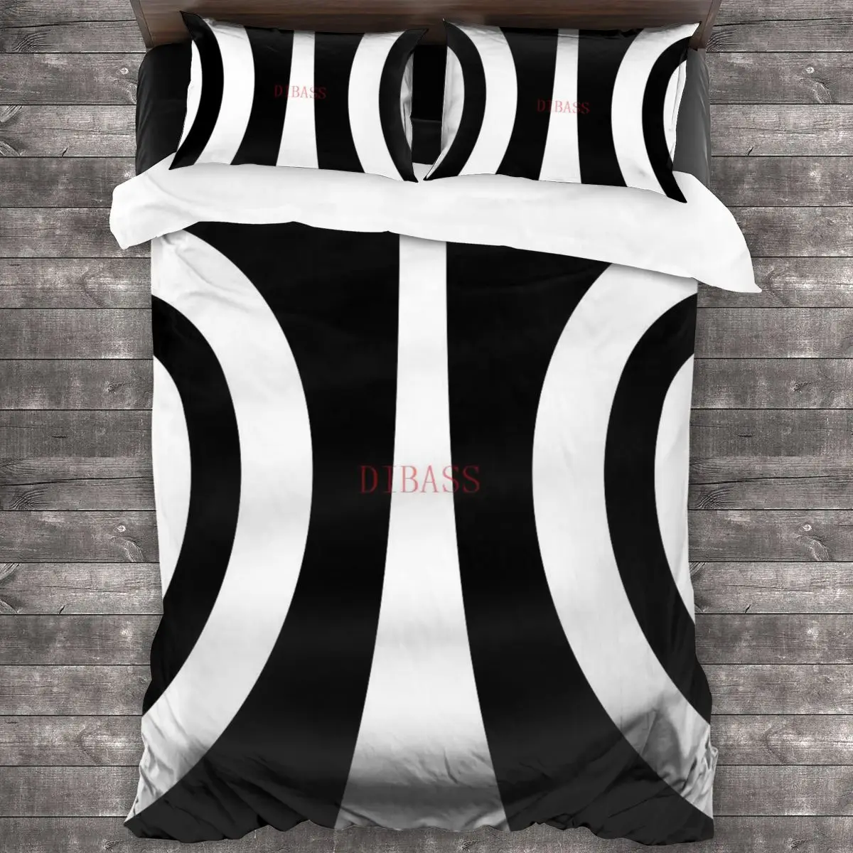 

White On Black Sixties Retro Mod Style Soft Microfiber Comforter Set with 2 Pillowcase Quilt Cover With Zipper Closure