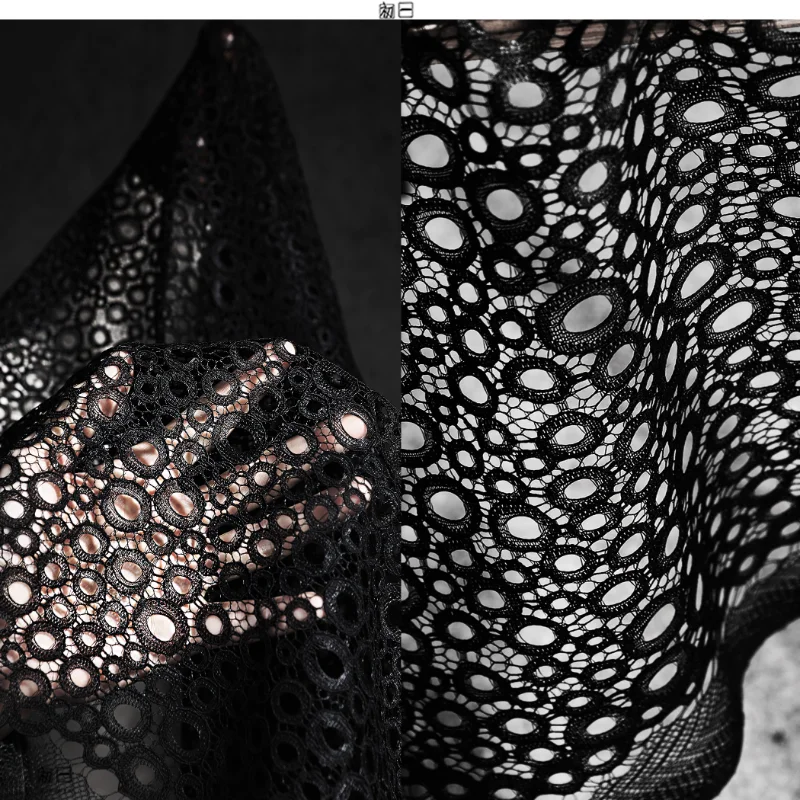 

Black Irregular Circle Lace Mesh Fabric Hollowed Out Clothing Dress Pants Jacket Shawl Designer Sewing Material Wholesale Cloth
