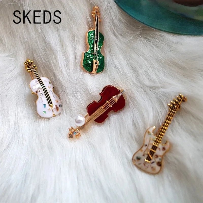 

SKEDS Creative Fashion Violin Pins Brooches For Women Men Crystal Rhinestone Musical Instruments Brooch Pin Jewelry Accessories
