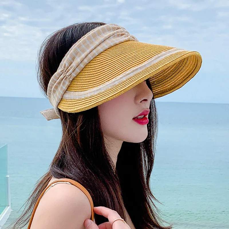 

2022 New Straw Empty Top Hat Spring and Summer Beach Sun Hat Outdoor Leisure Sunscreen Women Hat