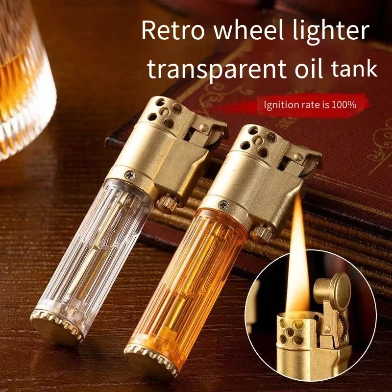 

Retro Kerosene Lighter High-efficiency Flint Wheel Transparent Oil Tank Old-fashioned Grinding Wheel Durable Lighter Men's Gifts