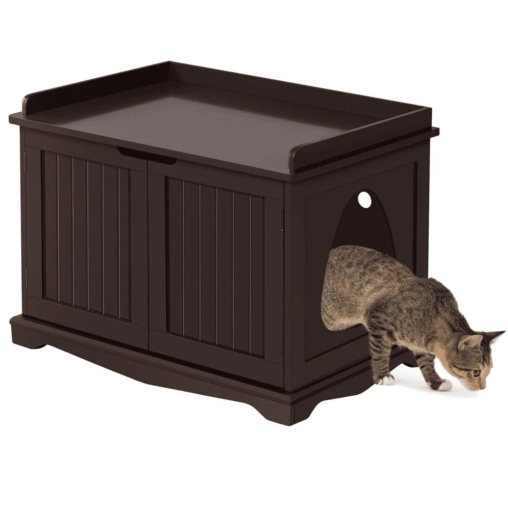 

Easyfashion Wooden Cat Litter Box Furniture with Door, Espresso