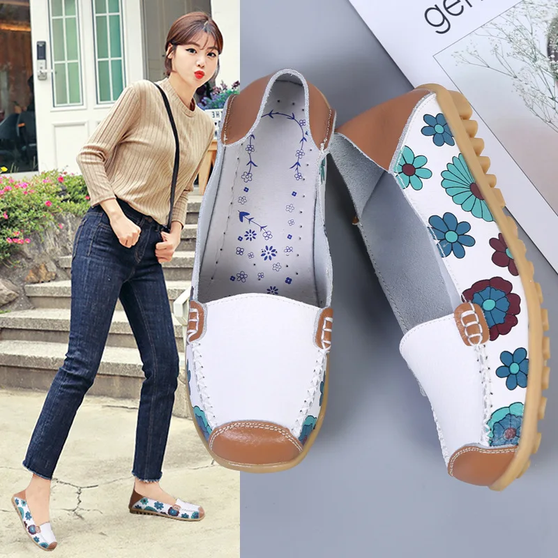 Genuine Leather Shoes Woman Fashion Summer Slip on Shoes for Women Comfortable Footwear Flats Casual Loafers Women Large Size 44