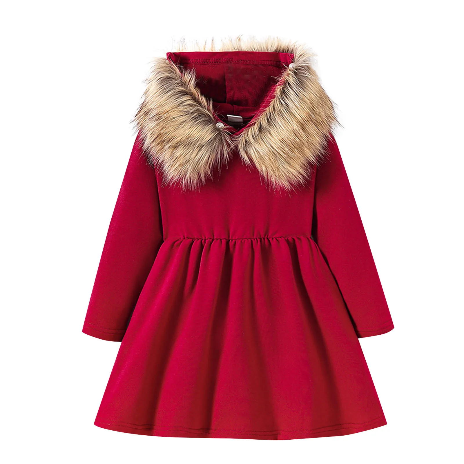 

Kids Toddler Baby Girls Long Sleeve Solid Patchwork Fleece Collar Princess Dress Outfits Dress Size 5