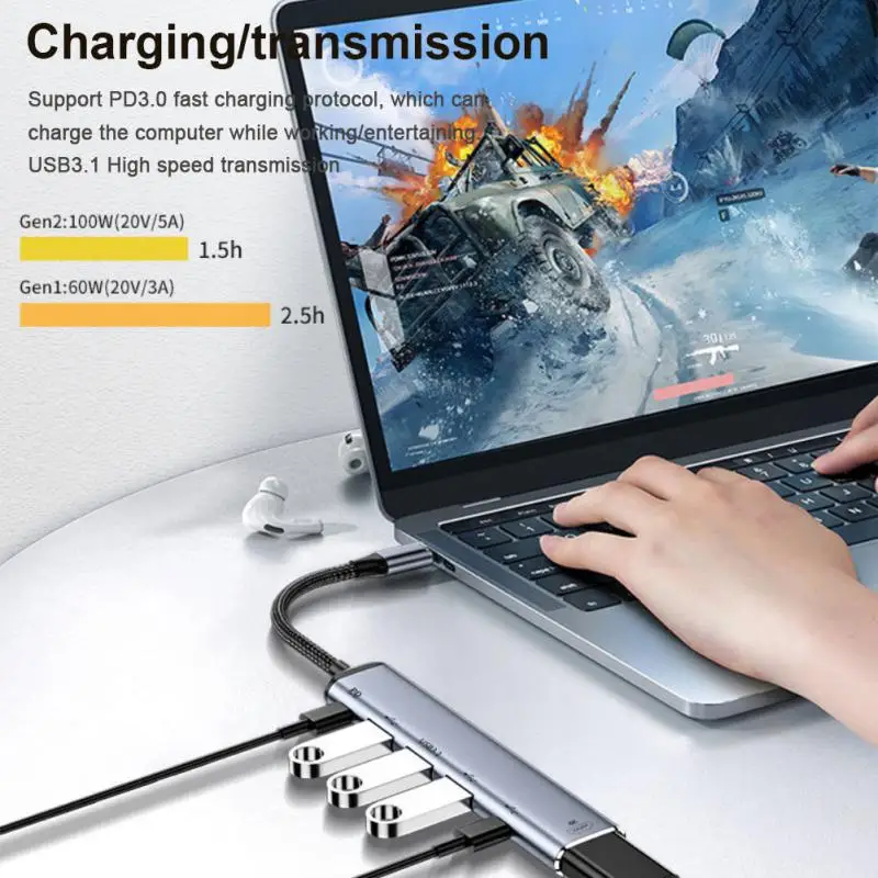 

Многофункциональная док-станция RYRA с разъемом Type-c HDMI, совместимая с USB3.1, USB2.0, Type-C, 2,0, PD100W, устройство для извлечения компьютерных преобразов...