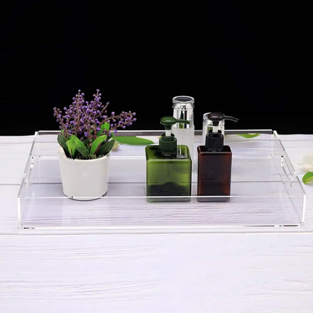 

Tray Clear Acrylic Spill Proof Coffee Table Breakfast Tea Serve Food with Handle