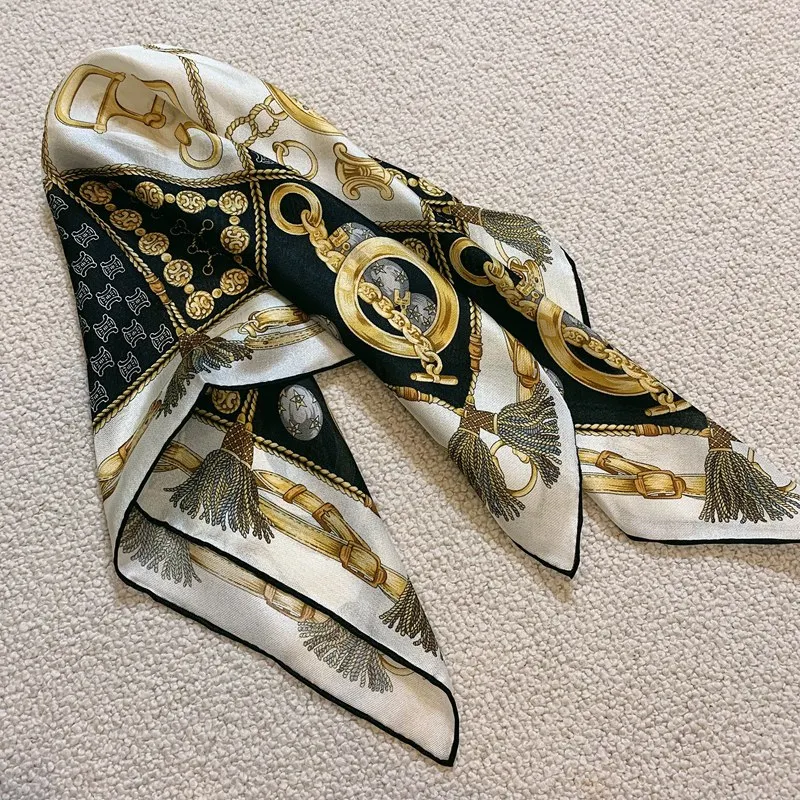 Женский шарф-бандана, квадратный шейный платок из 100% шелка, 26 дюймов