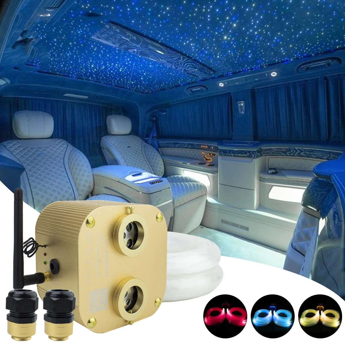 Double Head 20W rgbw Twinkle Led Fiber Optic Star Sky Ceiling Kit 4M end Glow Optical  For Car Roof Star  Lighting APP control