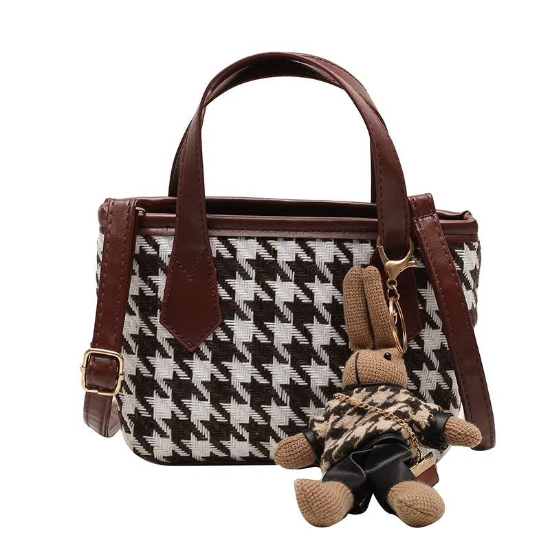 

Женская сумка, новинка, осень и зима, модная сумка-ведро с рисунком «гусиные лапки», сумка-мессенджер на одно плечо в стиле ретро