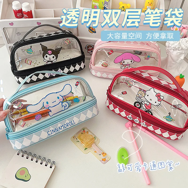 

Hellokitty Kouromi большой емкости прозрачная Двухуровневая коробка для канцелярских принадлежностей мультяшная Ручка для хранения