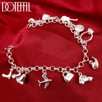 doteffil 925 sterling silver shoe bell airplane lock car fish ring lollipop guitar bracelet chain for women charm jewelry