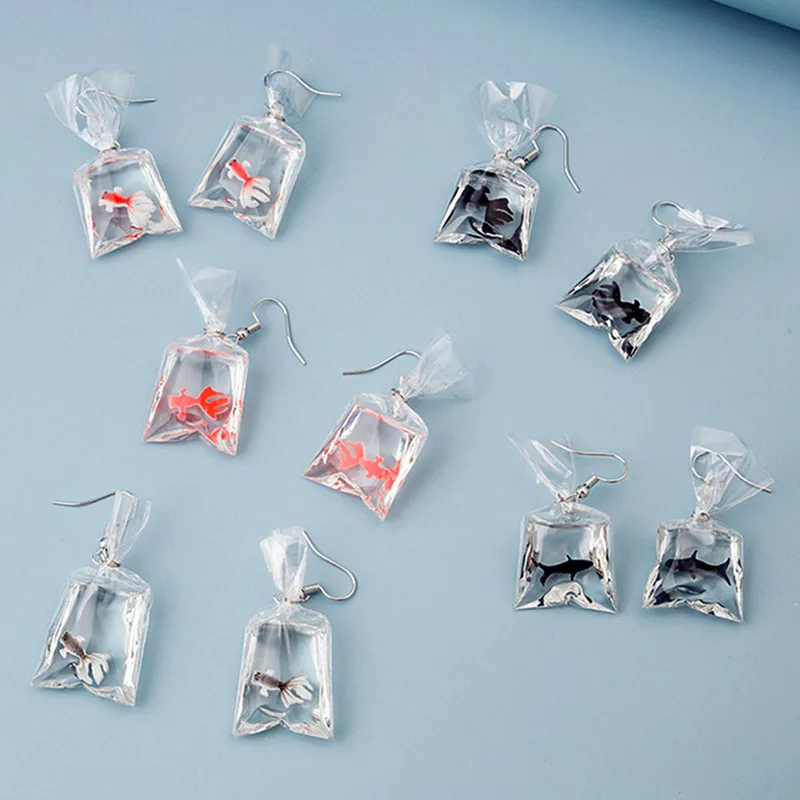 

Funny Goldfish Resin Water Bag Dangle Earrings for Women Cute Statement Transparent Koi Fish Drop Earring Fashion Jewelry Gifts