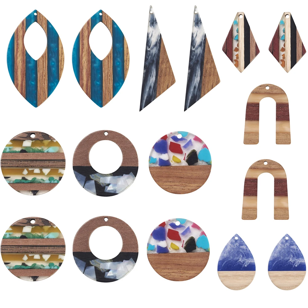 

16Pcs Natural Wood Resin Geometric Charm Pendants Wooden Drop Splicing Earring Charms for Jewelry DIY Making Bracelet Connectors